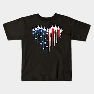 Fighter Jet Airplane American Flag Heart 4Th Of July Kids T-Shirt